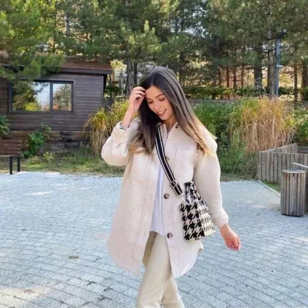 NEW H&M Oversized Shirt Jacket Shacket - Cream - Picture 4 of 7